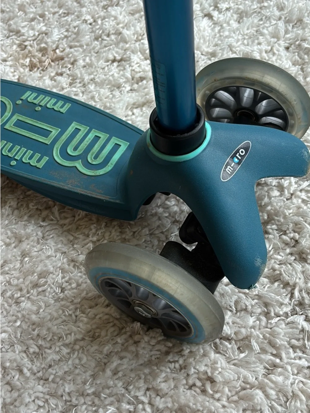 Micro Mini Kick Scooter in Teal Blue with Green Accents